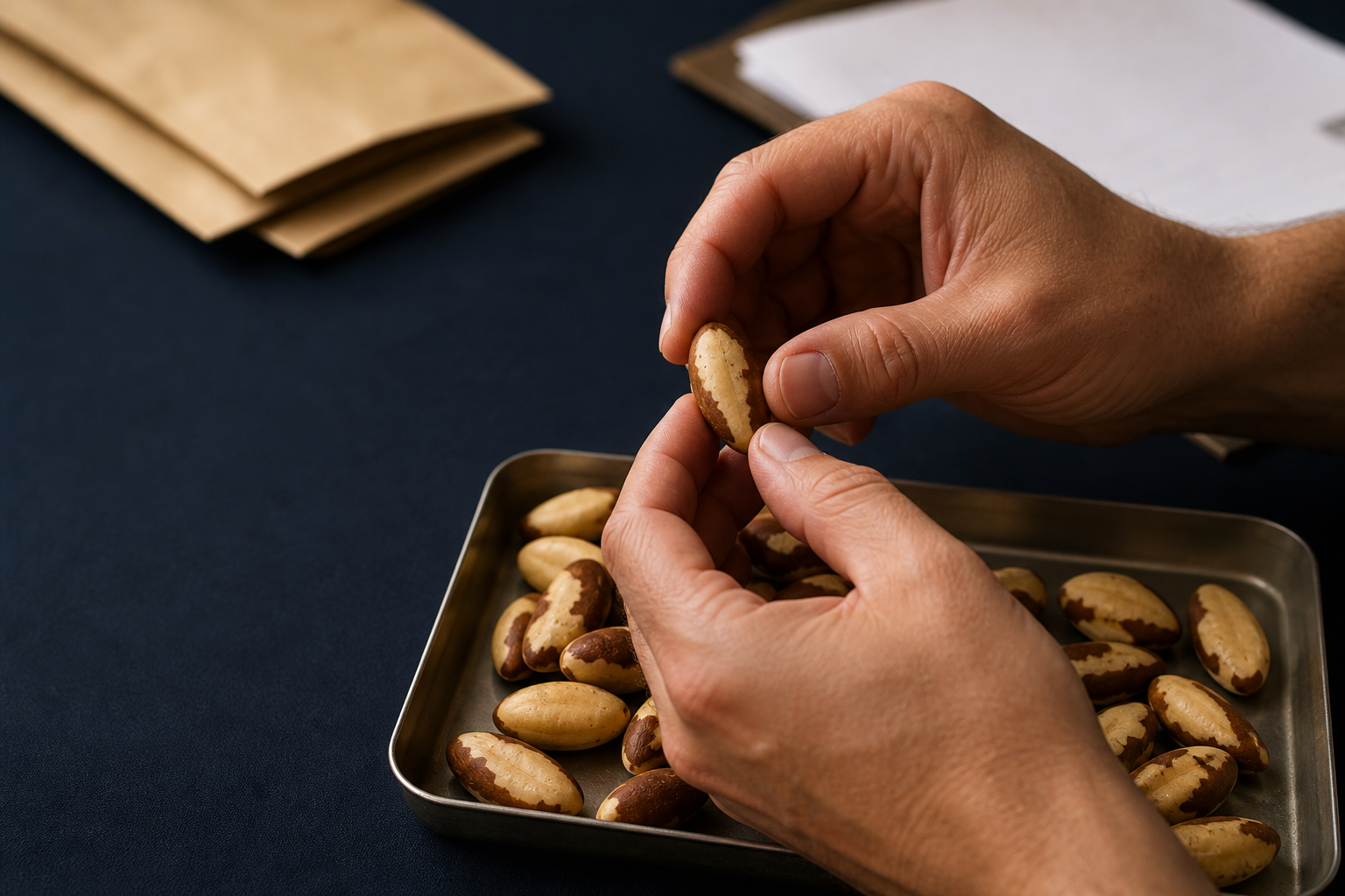 Manual inspection of a Brazil nut commercial sample